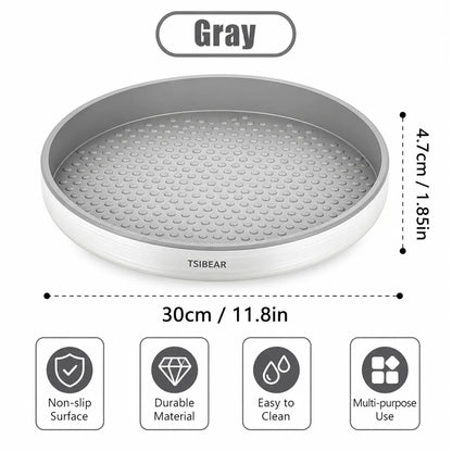 360° Rotating Organizer Tray, Non-Slip Lazy Susan Turntable for Kitchen Countertop, Pantry Cabinet and Bathroom Storage, round Rotating Tray in Black & Gray