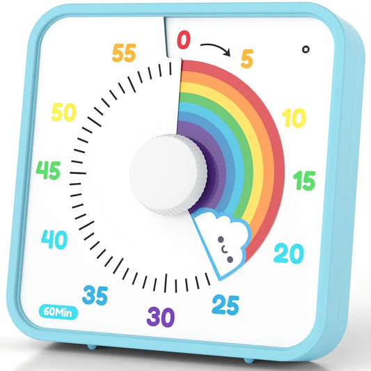 60-Minute Large Visual Timer for Kids and Adults, Rainbow Countdown Timer with Non-Ticking Mechanism, 7.5-Inch Classroom Desk Clock with Magnetic Backing, Ideal for Pomodoro Technique