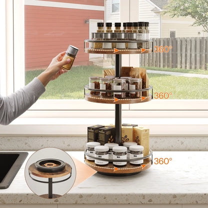 HOOBRO Lazy Susan Organizer, Rotating Spice Rack, 3-Tier Organizer, Turntable Spice Rack, Vertical Storage Organizer, for Kitchen Countertop, Vanity, Dining Table, Rustic Brown and Black #Summervibes