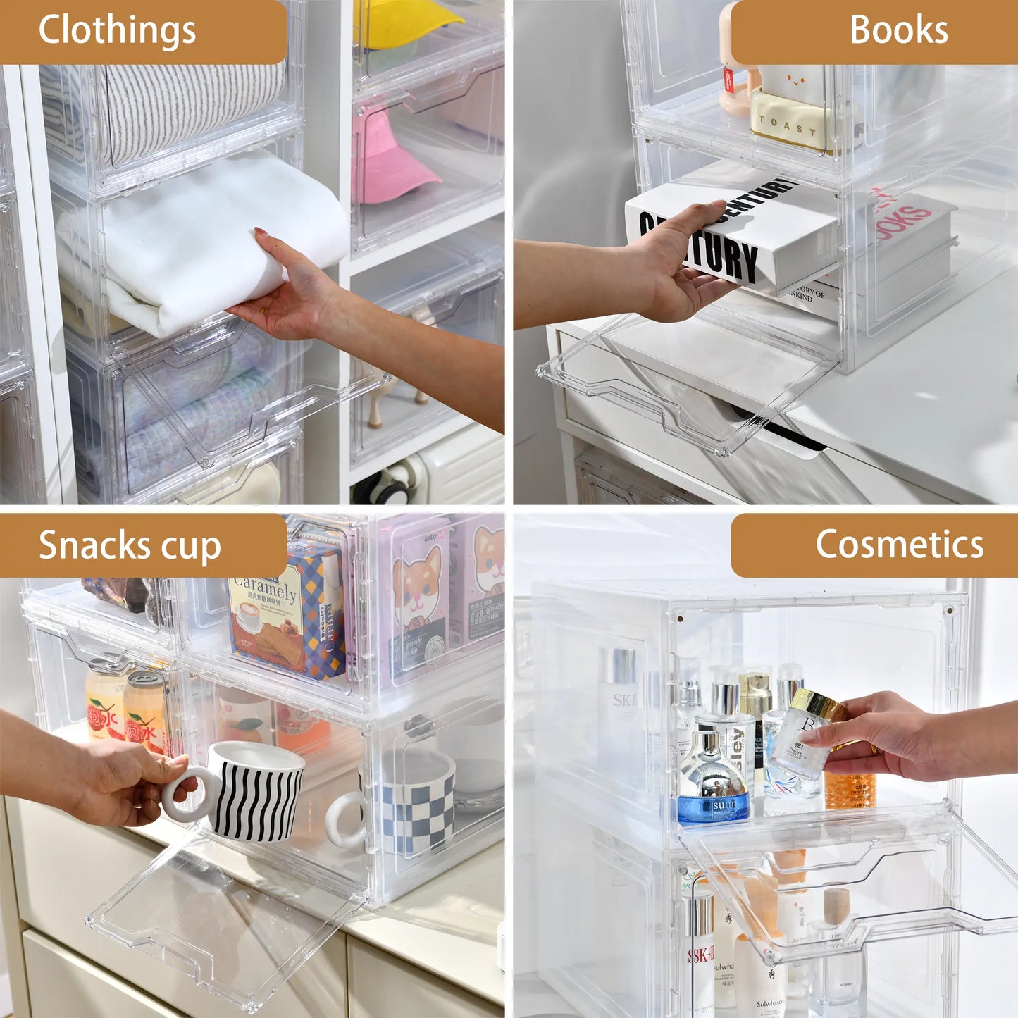 Stackable Clear Plastic Shoe Boxes, Magnetic Door Design - Shoe Rack & Storage Organizer