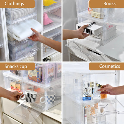 Stackable Clear Plastic Shoe Boxes, Magnetic Door Design - Shoe Rack & Storage Organizer