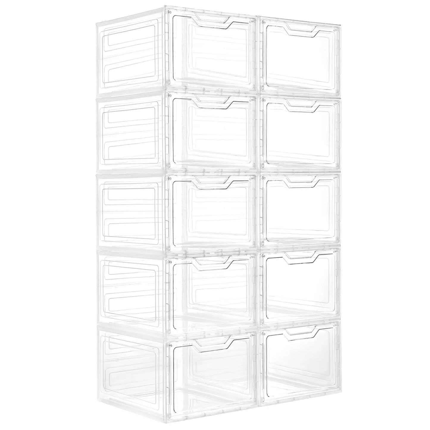 Stackable Clear Plastic Shoe Boxes, Magnetic Door Design - Shoe Rack & Storage Organizer