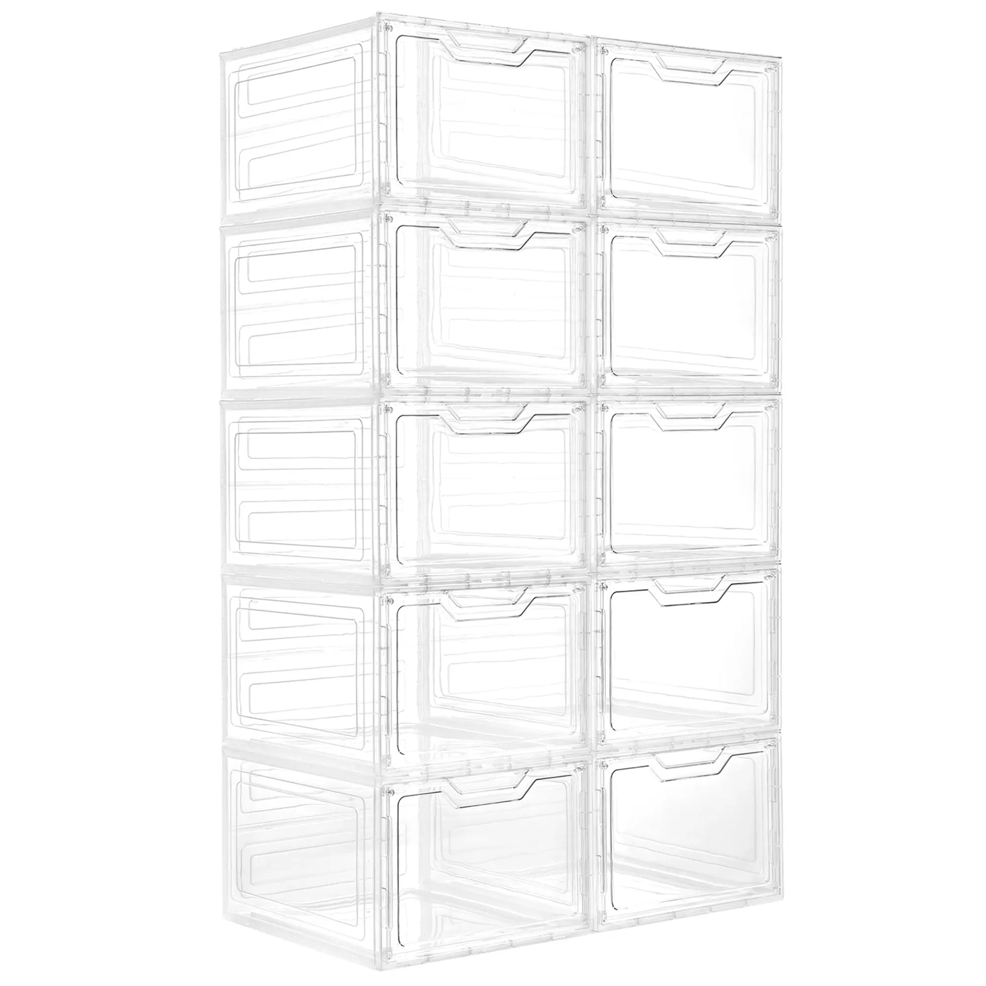 Stackable Clear Plastic Shoe Boxes, Magnetic Door Design - Shoe Rack & Storage Organizer