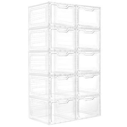 Stackable Clear Plastic Shoe Boxes, Magnetic Door Design - Shoe Rack & Storage Organizer